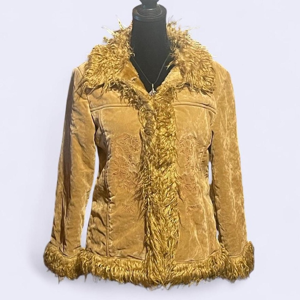 Women's Tan Faux Fur Trim Jacket